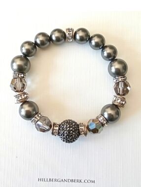 Hillberg & Berk Hematite Sparkle Ball Pearl Stretch Bracelet